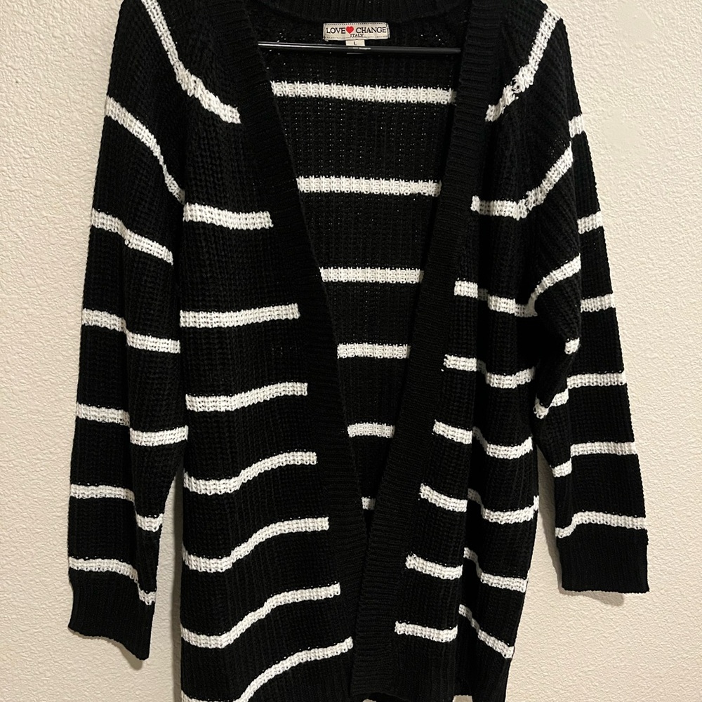 Love Change Black and White Striped Cardigan